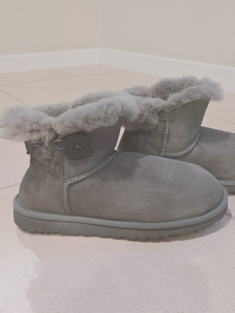 UGG Gray Suede Shearling Button Booties (Used)